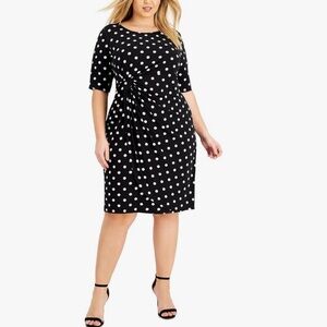 Connected Apparel Black Polka Dot Ruched Dress Size 22W NWT